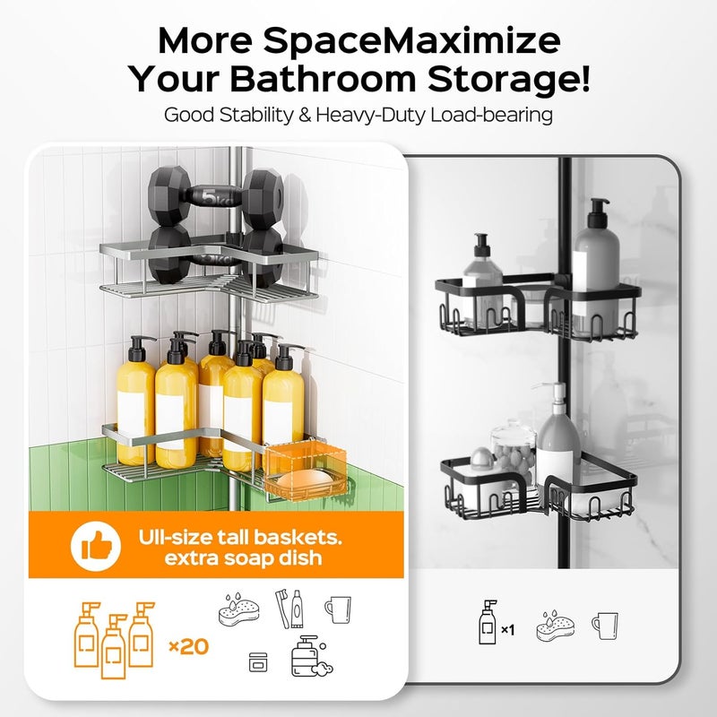HAMITOR Shower Caddy Tension Pole: 4-Tier Corner Rustproof Bathroom Organizer with Soap Holder - No-Drill Adjustable Shower Shelf for Renters - Small Space Storage Rack for Apartment - 47-123 Inch - Image 5